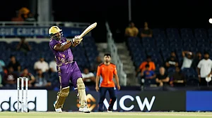 Photo: X/ @LA_KnightRiders : Los Angeles Knight Riders' Andre Russell batting in MLC 2024.
